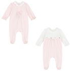 Baby Girls White & Pink Babygrows ( 2-Pack ), 2, hi-res