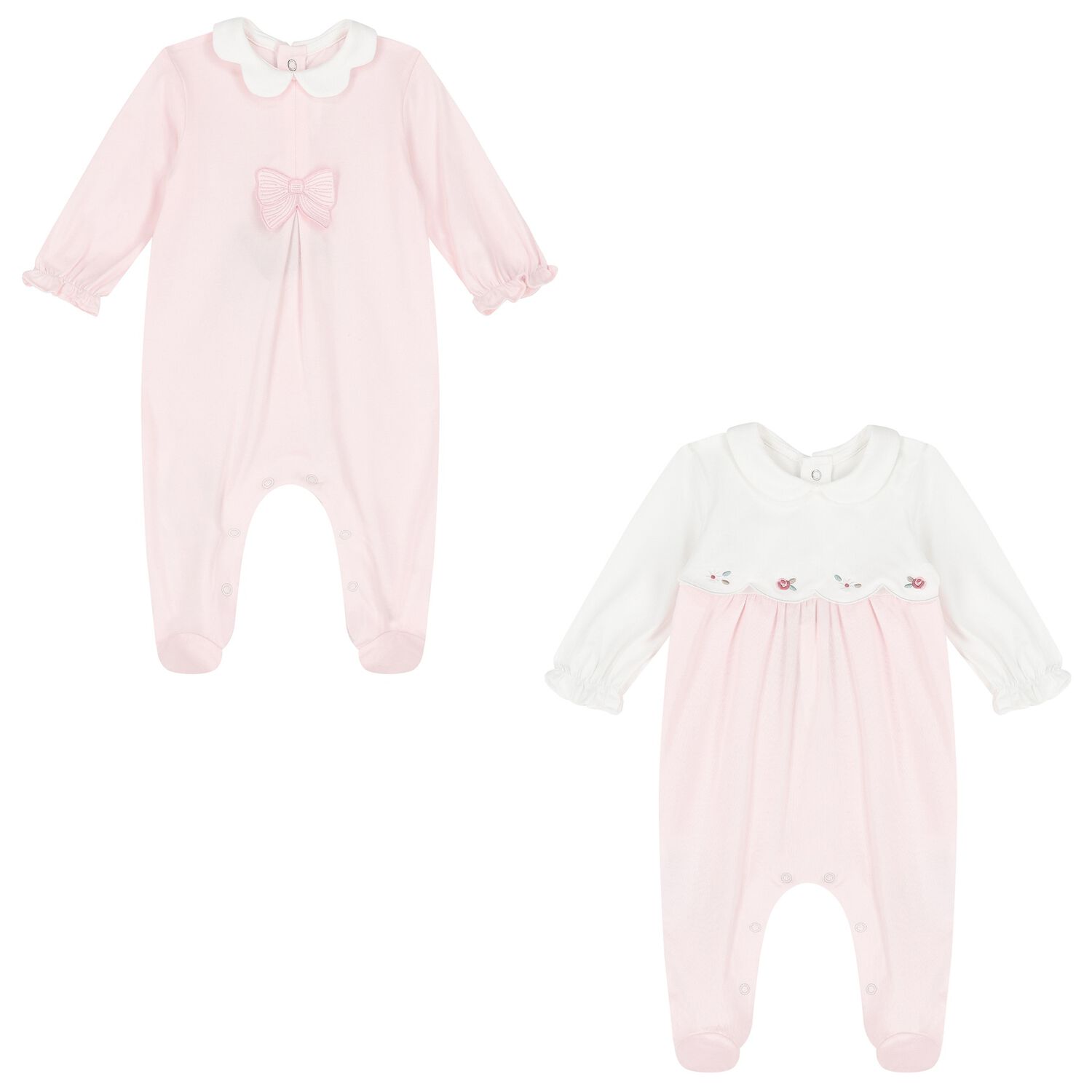 Baby Girls White & Pink Babygrows ( 2-Pack ), 2, hi-res