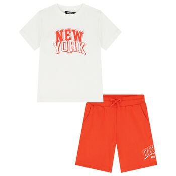 Boys White & Orange Logo Shorts Set
