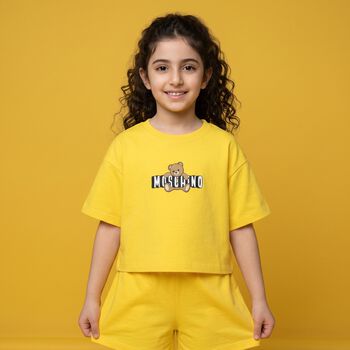 Girls Yellow Teddy Bear Logo T-Shirt