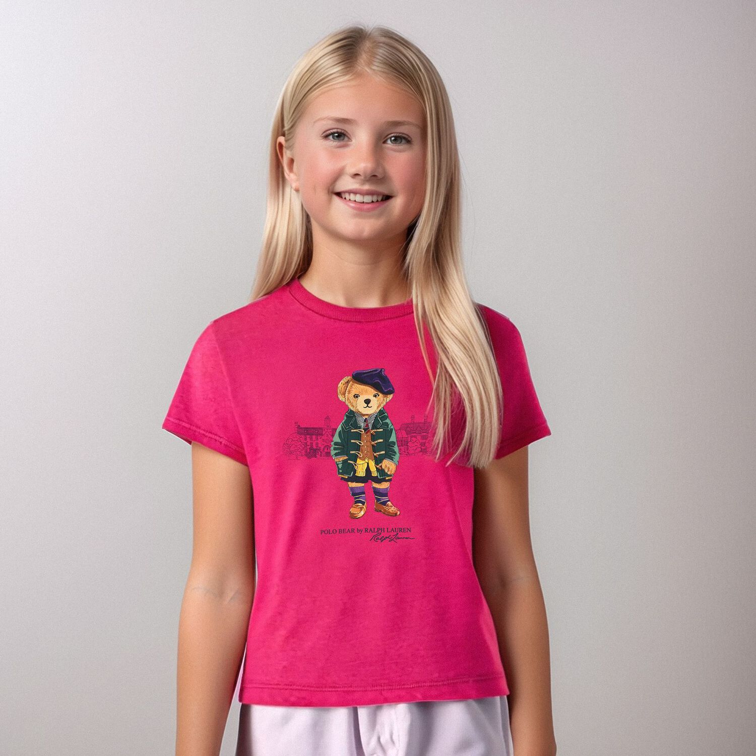 Girls Pink Polo Bear T-Shirt, 1, hi-res
