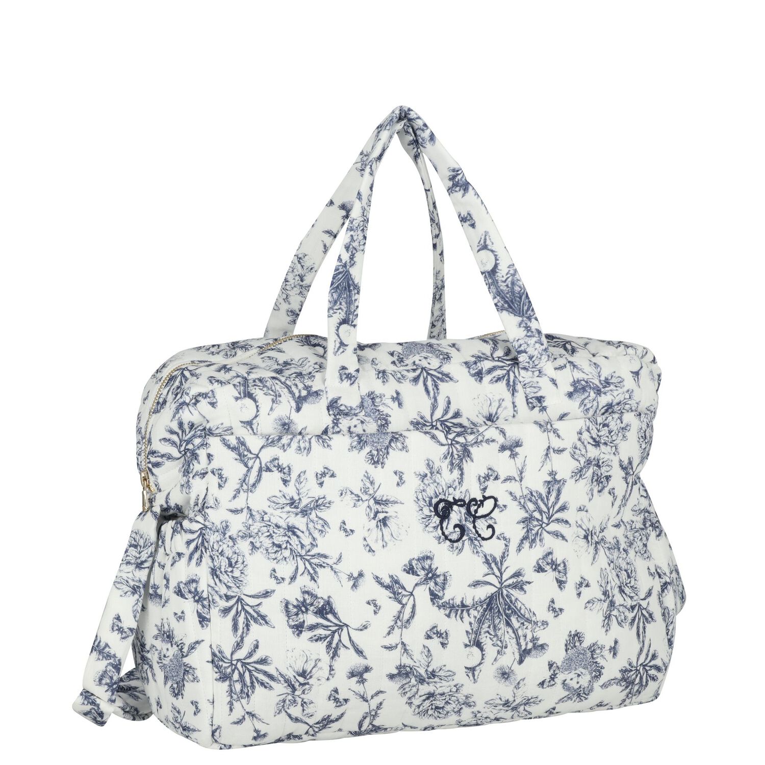 Ivory & Navy Blue Toile De Jouy Baby Changing Bag, 1, hi-res