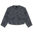 Girls Grey Tweed Cardigan, 1, hi-res