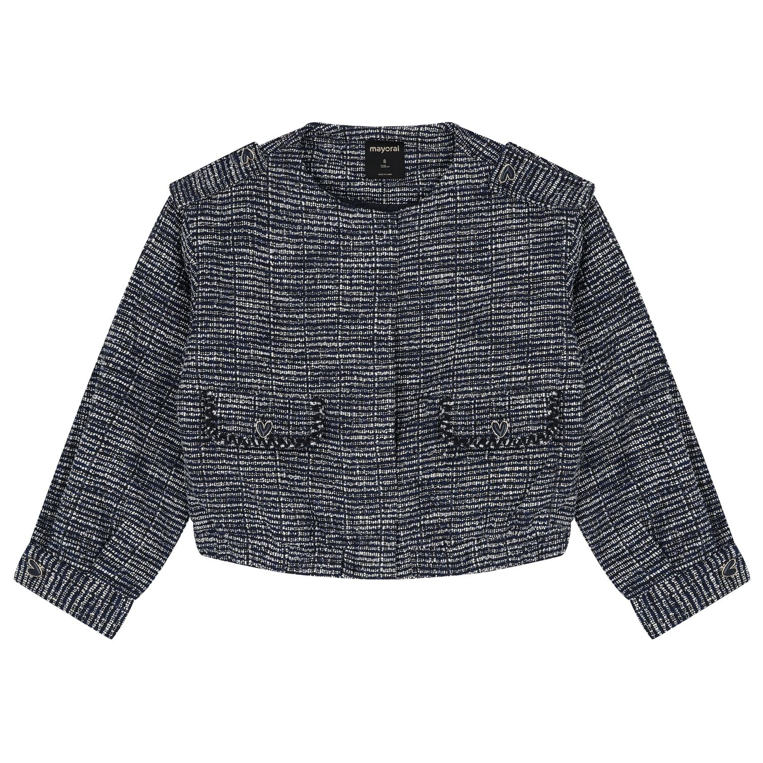 Girls Grey Tweed Cardigan, 1, hi-res