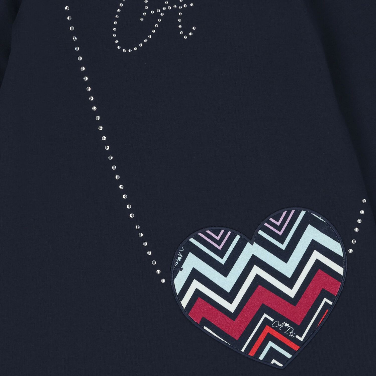 Girls Navy Blue Embellished Logo Dress, 2, hi-res