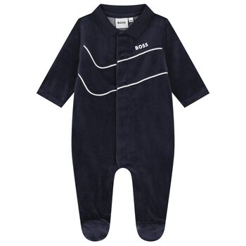 Baby Boys Navy Blue Logo Babygrow
