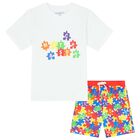 Boys Multi-Coloured Logo Puzzle Shorts Set, 1, hi-res