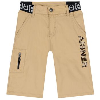 Boys Beige Logo Shorts