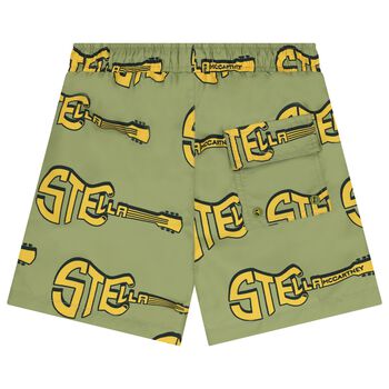 Boys Green & Yellow Guitar Swim Shorts