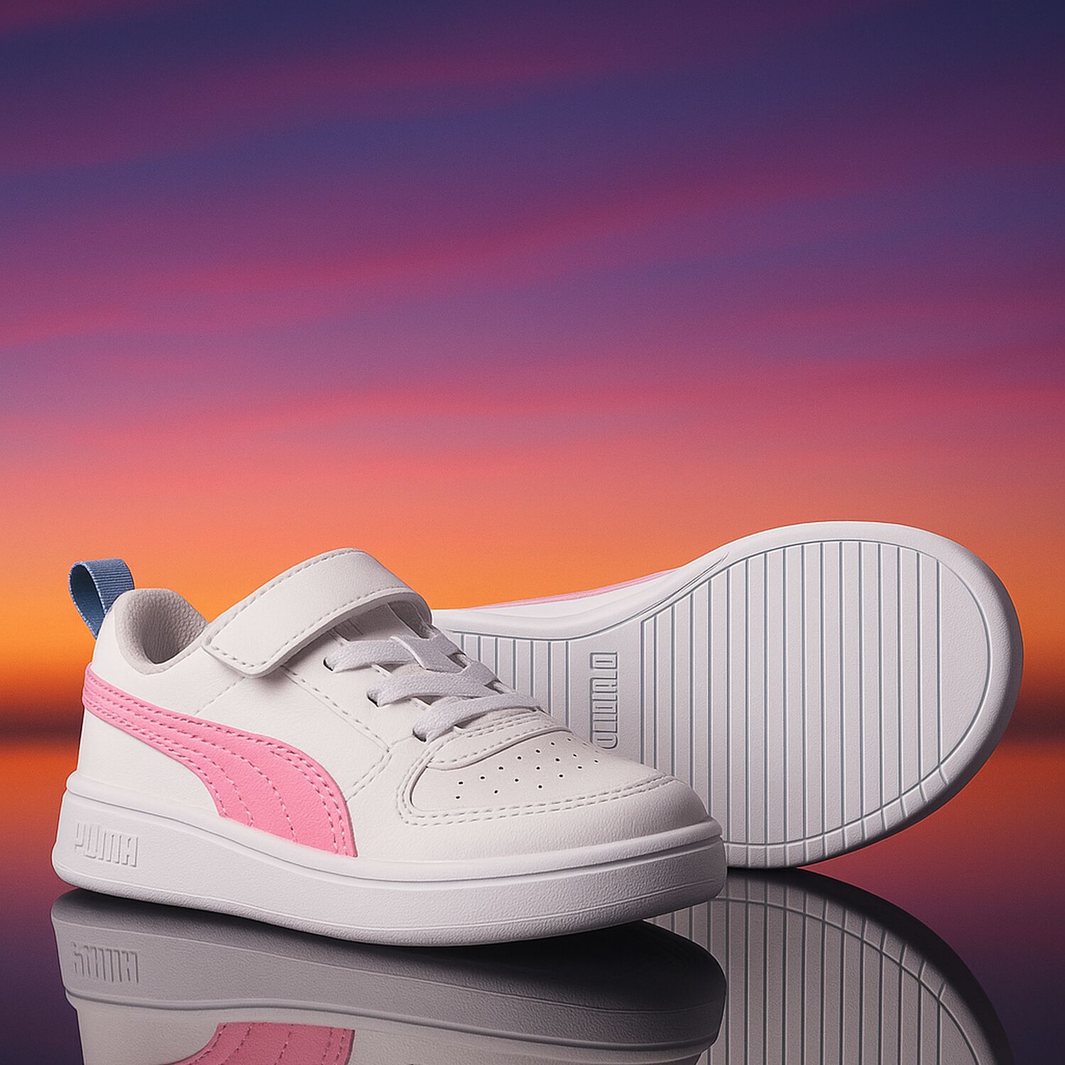 Girls White & Pink Rickie Velcro Trainers, 2, hi-res
