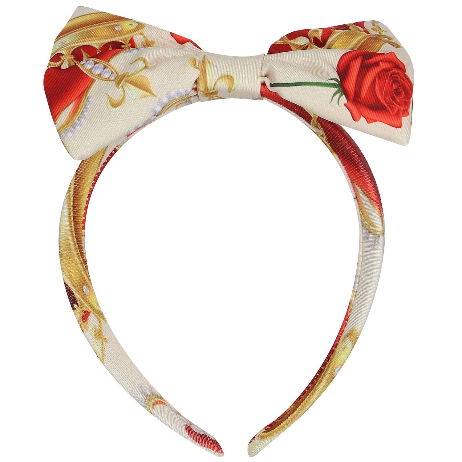 Girls Ivory & Beige Bow Headband, 1, hi-res