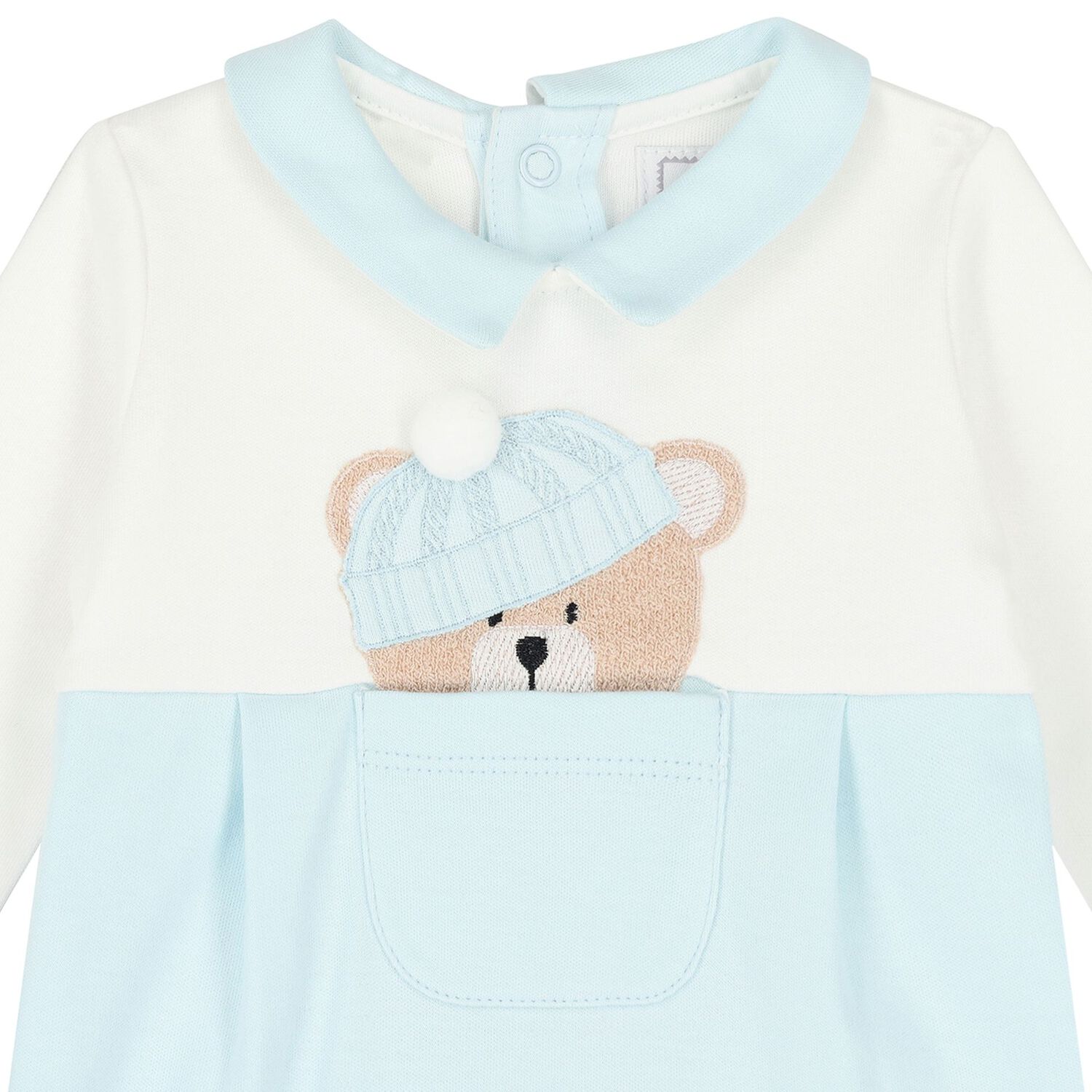 Baby Boys Blue & White Teddy Bear Babygrow, 1, hi-res image number null