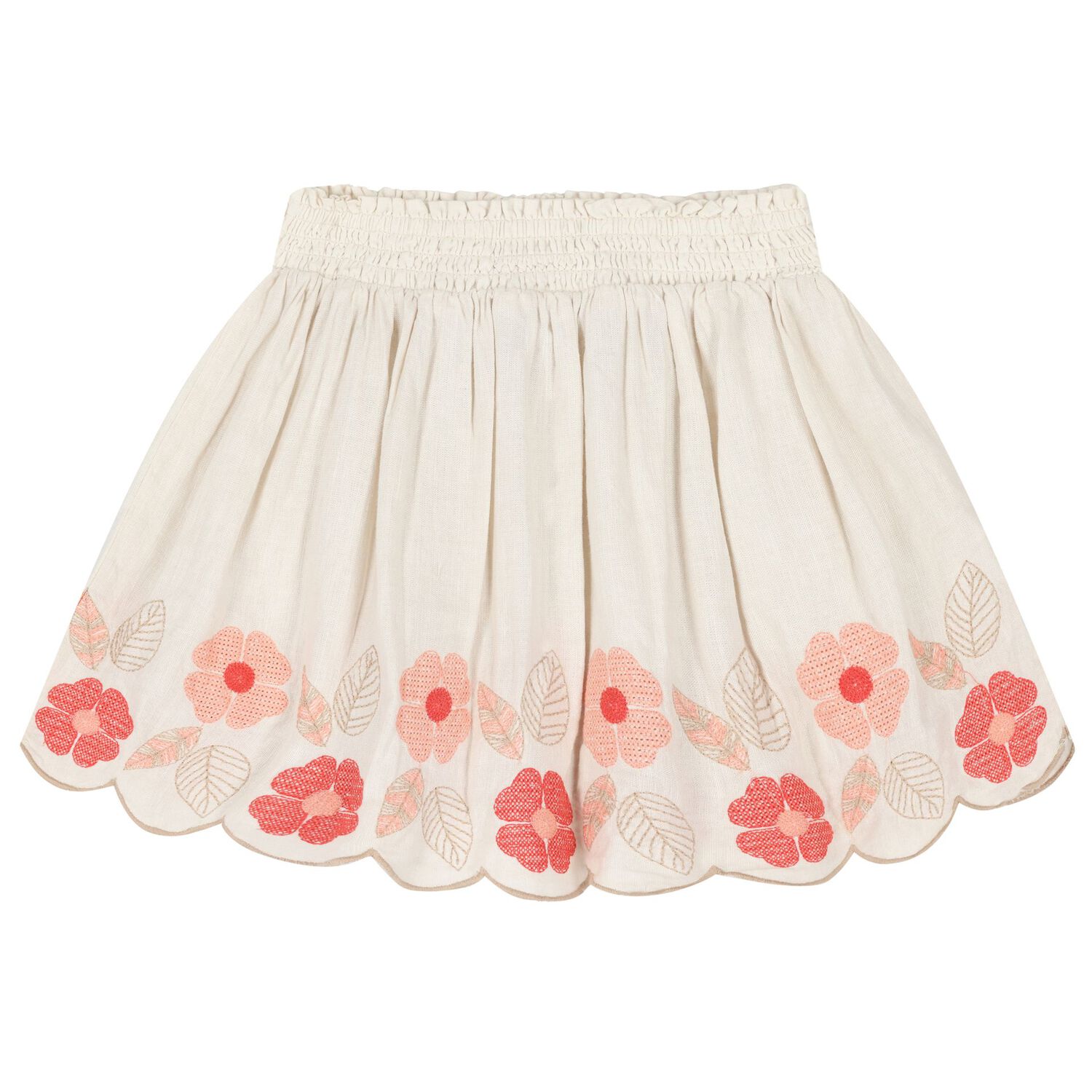 Girls White & Pink Embroidered Skirt, 2, hi-res