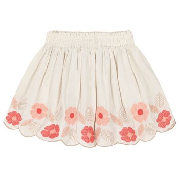 Girls White & Pink Embroidered Skirt