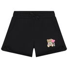 Girls Black Teddy Bear Logo Shorts, 3, hi-res