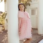 Girls Pink Ruffle Tulle Cape Dress, 1, hi-res