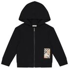 Black Logo Hooded Zip Up Top, 1, hi-res