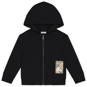 Black Logo Hooded Zip Up Top