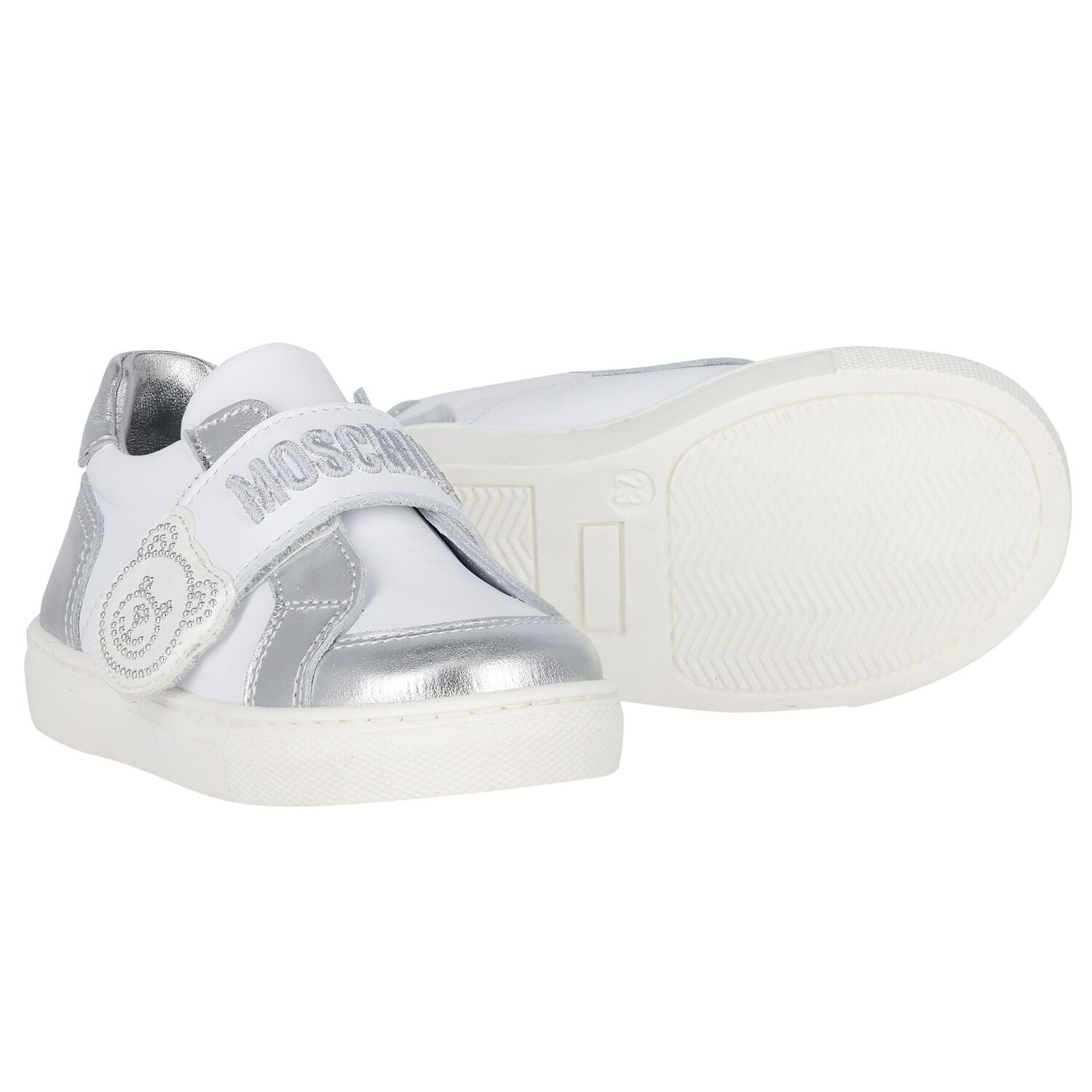White & Silver Teddy Bear Logo Trainers, 1, hi-res image number null