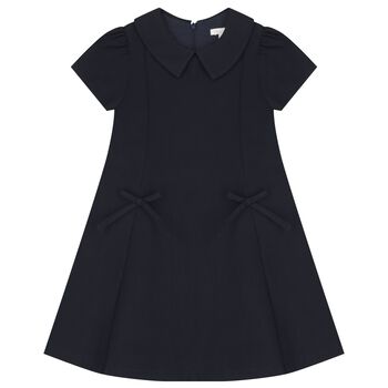 Girls Navy Blue Bow Dress