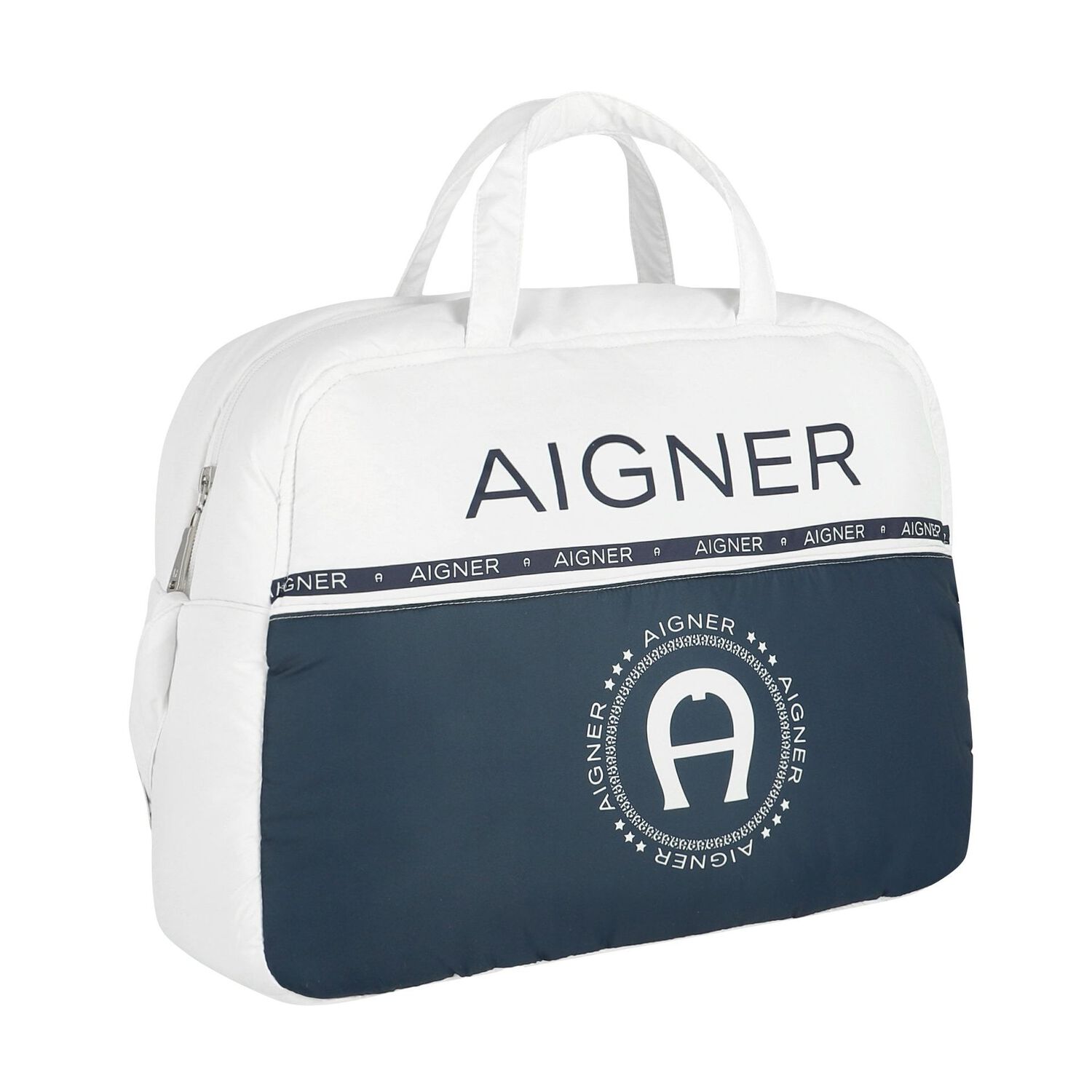 White & Navy Logo Baby Changing Bag, 1, hi-res