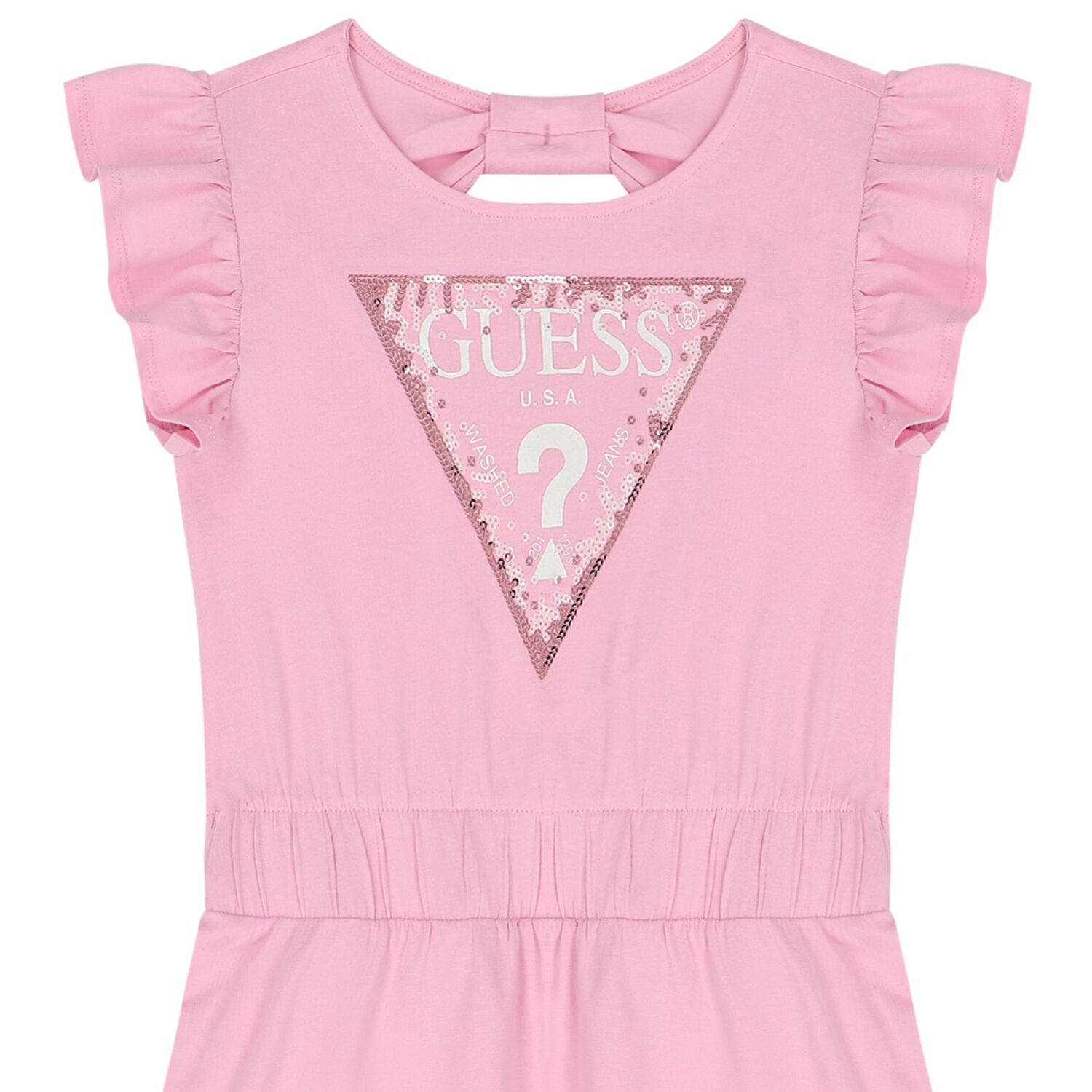 Girls Pink Sequined Logo Dress, 2, hi-res