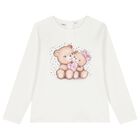 Girls Ivory Teddy Bear Long Sleeve Top, 1, hi-res