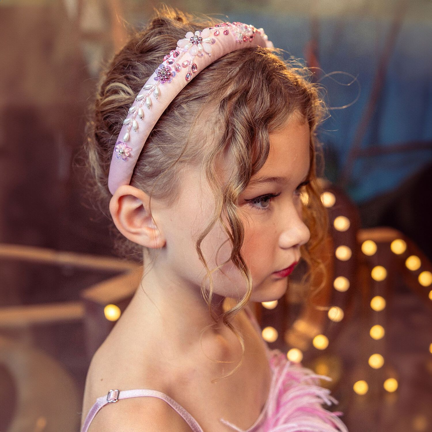 Girls Pink Flower Sequin Headband , 1, hi-res