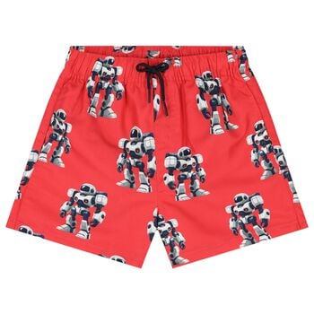 Boys Red Robot Swim Shorts