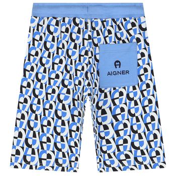 Younger Boys White & Blue  Logo Bermuda Shorts