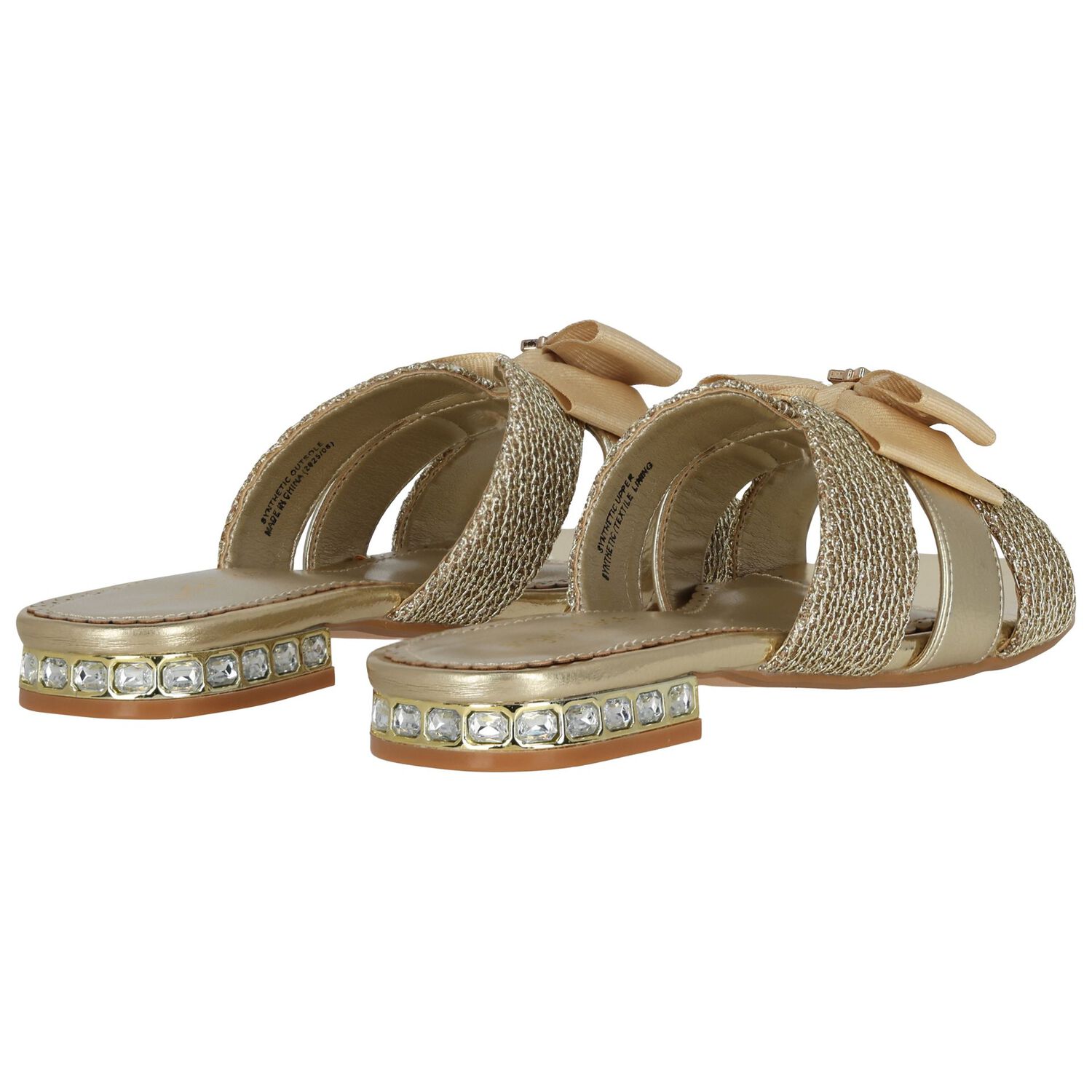 Girls Gold Embellished Sandals , 1, hi-res