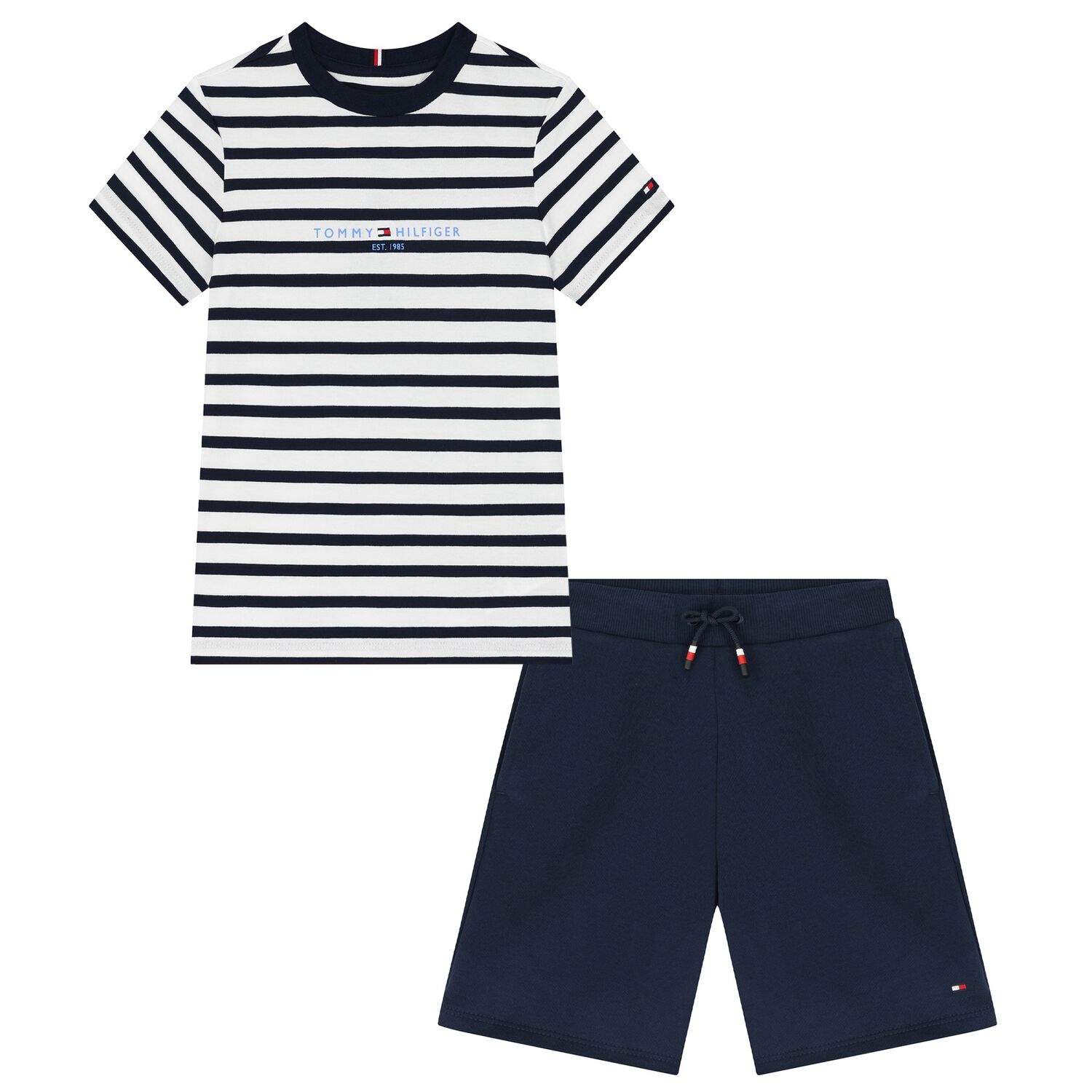 Boys White & Navy Blue Shorts Set, 2, hi-res