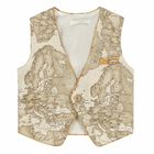 Baby Boys Beige Geo Map Waistcoat, 1, hi-res