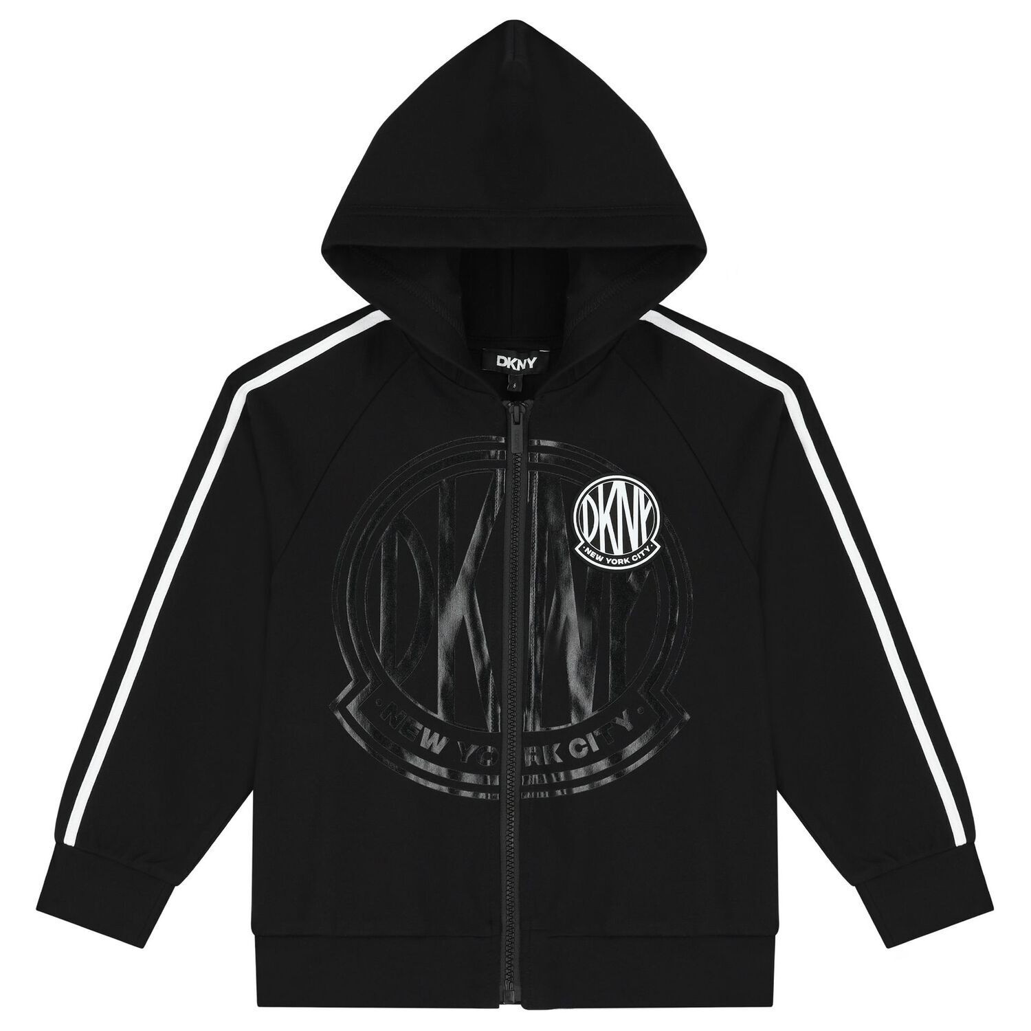Black Logo Hooded Zip Up Top, 1, hi-res