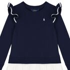 Girls Navy Blue & White Logo Dress, 1, hi-res