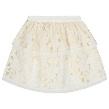 Girls Ivory Floral Cutwork Tiered Skirt