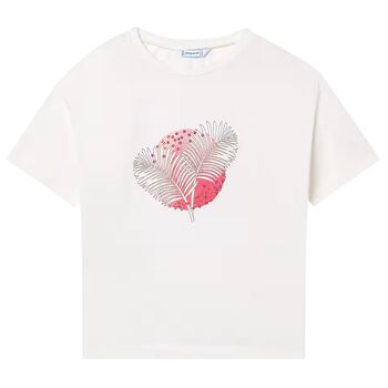 Girls White Leaves T-Shirt