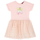 Younger Girls Pink Bow Chiffon Dress, 1, hi-res