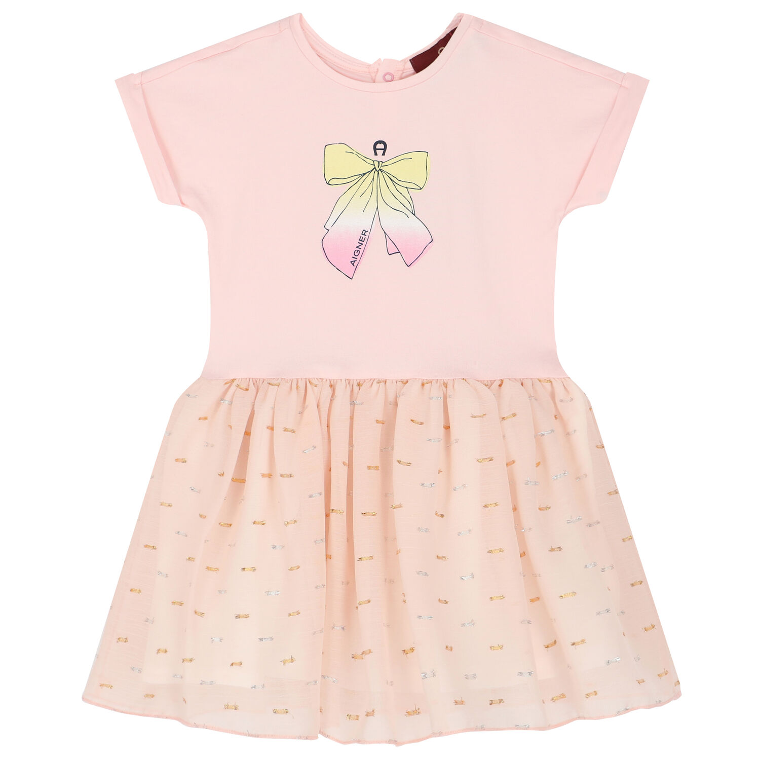 Younger Girls Pink Bow Chiffon Dress, 1, hi-res