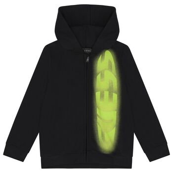 Boys Black Logo Hooded Zip Up Top