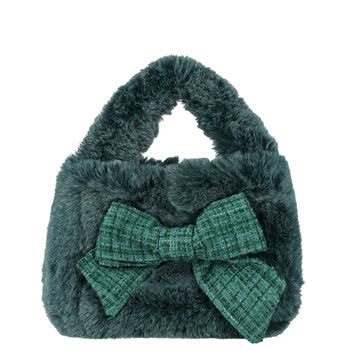 Girls Green Faux Fur Handbag