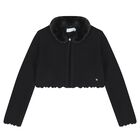 Girls Black Faux Fur Collar Cardigan, 2, hi-res