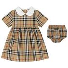 Baby Girls Beige Check Dress Set, 1, hi-res