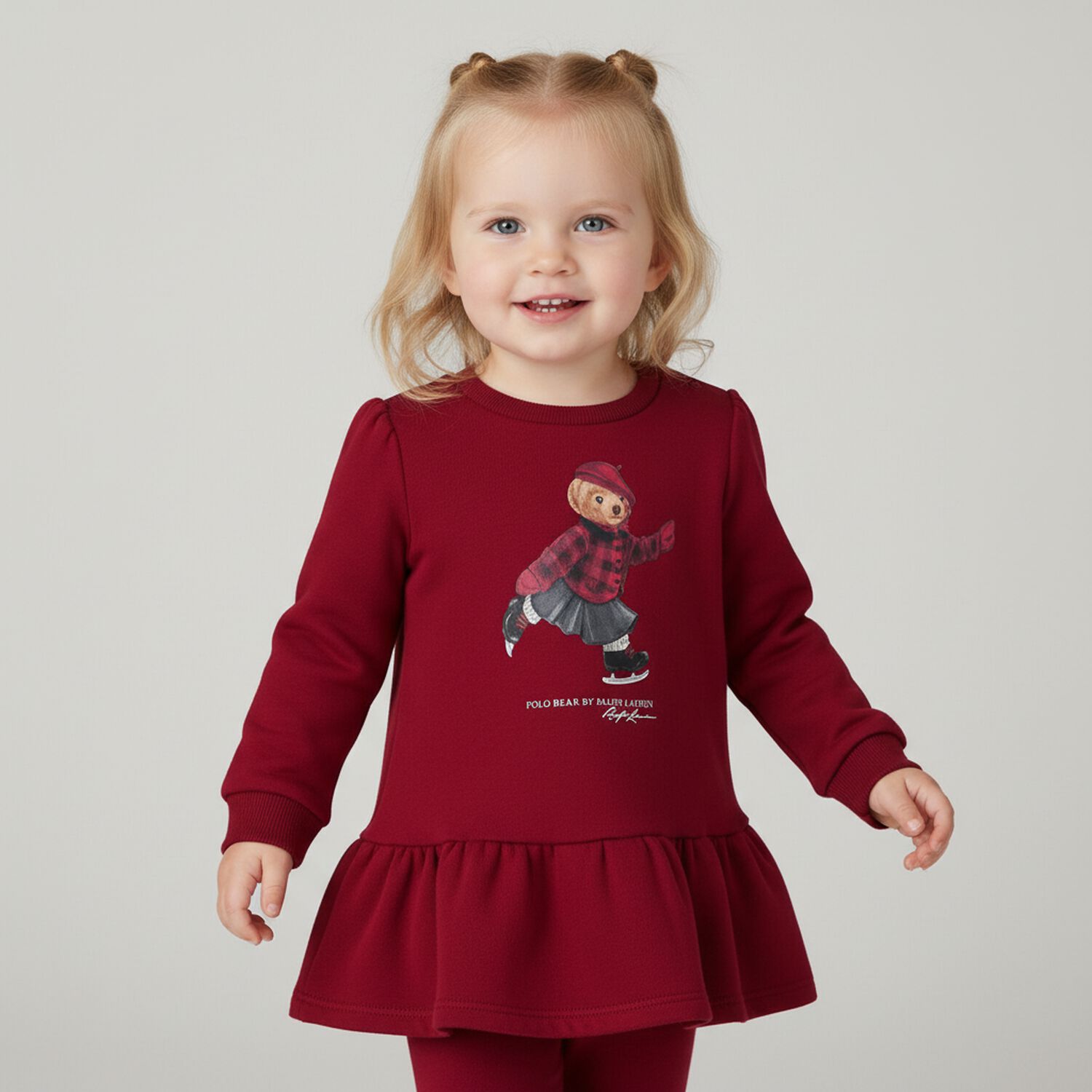 Baby Girls Red Polo Bear Tracksuit, 1, hi-res
