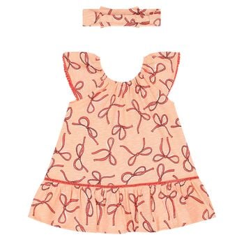 Younger Girls Beige Bow Dress Set