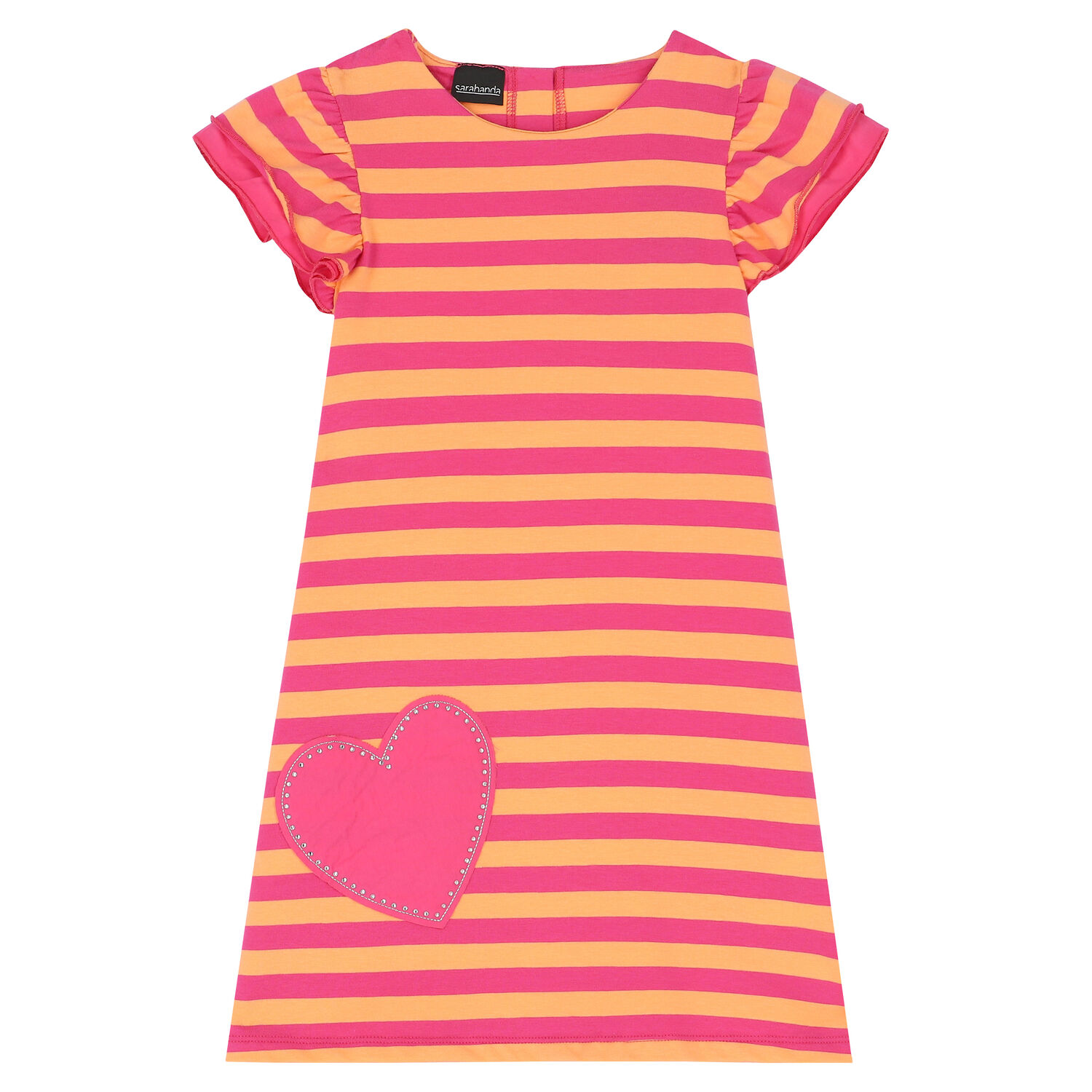 Girls Pink & Orange Striped Dress, 2, hi-res