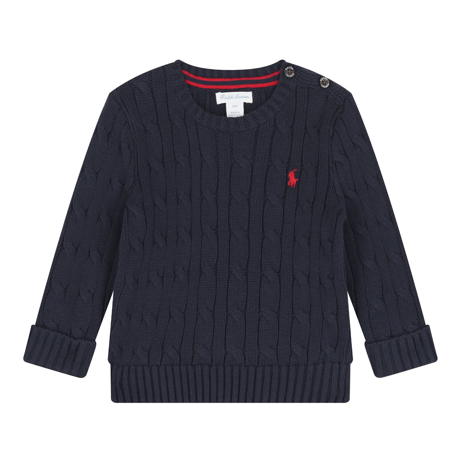 Navy Blue Logo Cable Baby Knit Jumper, 1, hi-res