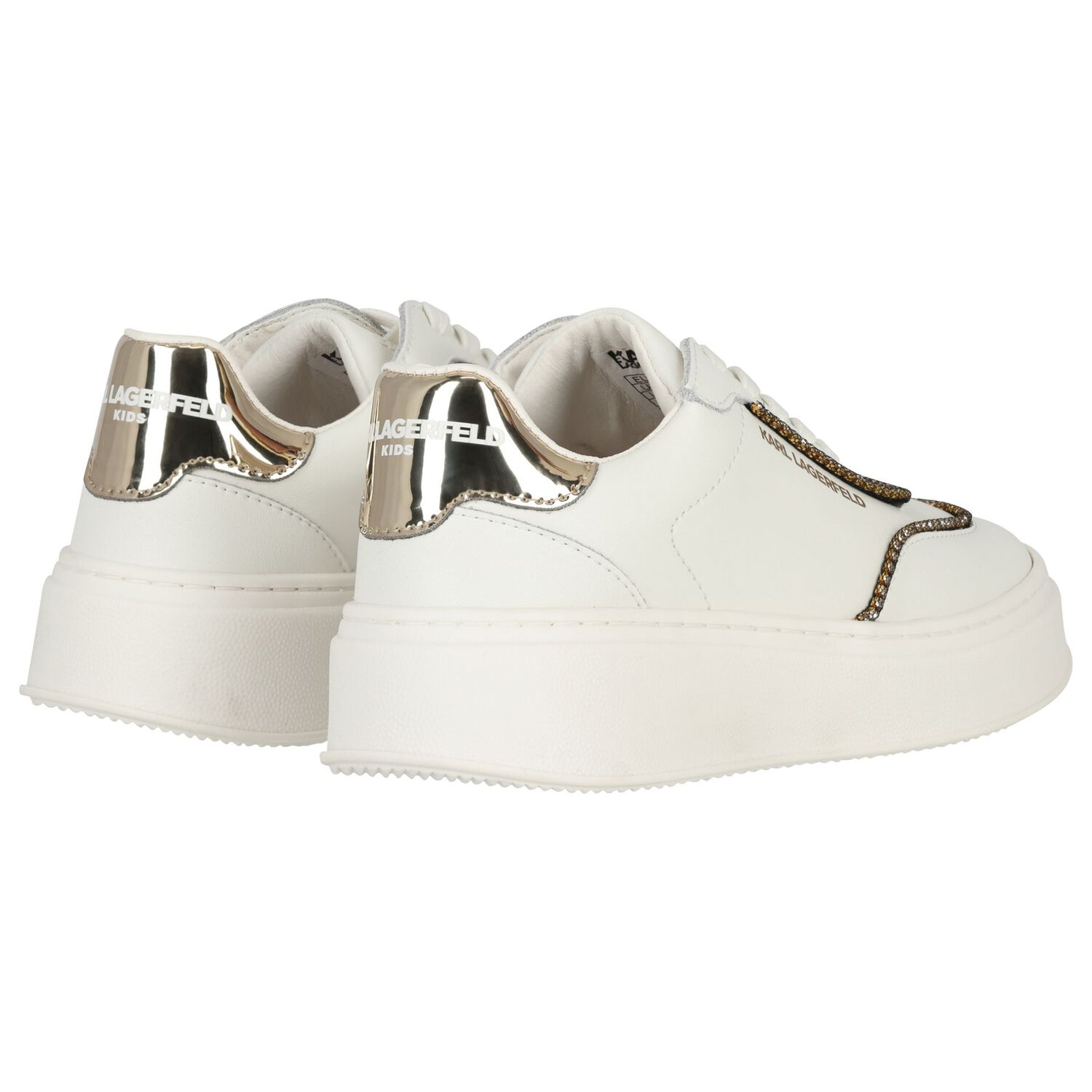 Girls White & Gold Logo Trainers, 1, hi-res