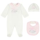 Baby Girls Ivory and Pink Babygrow Set, 1, hi-res