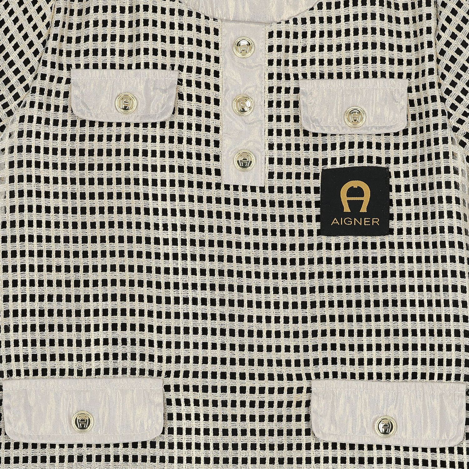 Girls Black & Gold Logo Dress, 2, hi-res